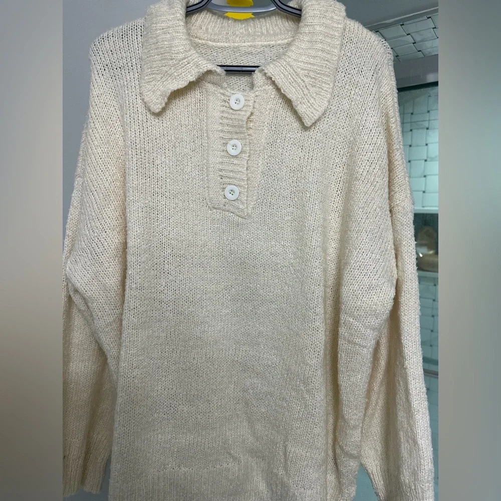 Half button drop shoulder sweater - Picture 4 of 7